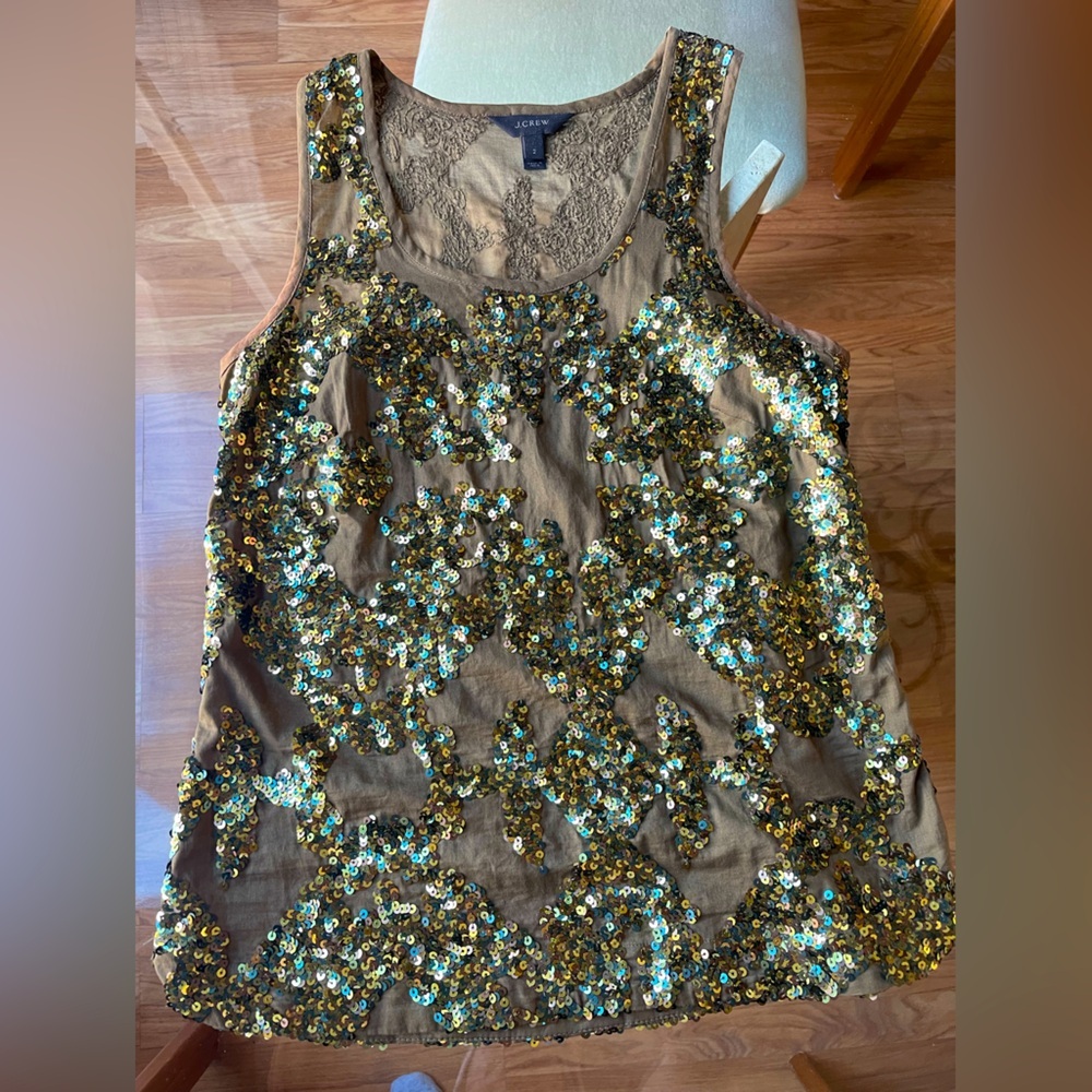 Sequins all over J Crew tank top. Olive Green size 2